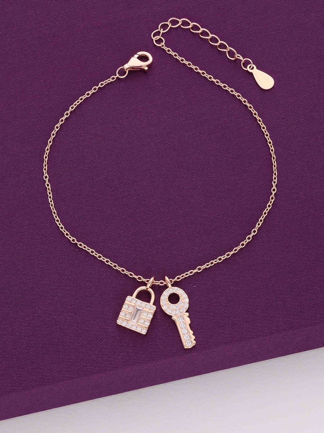 

KAI JEWEL Sterling Silver Rose Gold-Plated Cubic Zirconia Studded Charm Bracelet