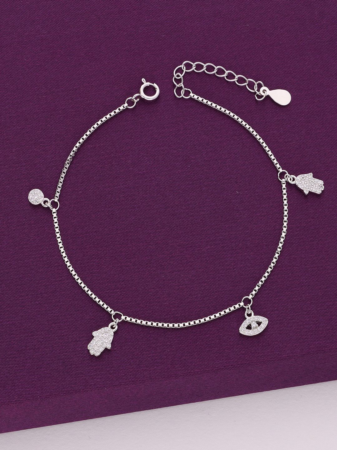 

KAI JEWEL 92.5 Sterling Silver Cubic Zirconia Rhodium Plated Charm Bracelet
