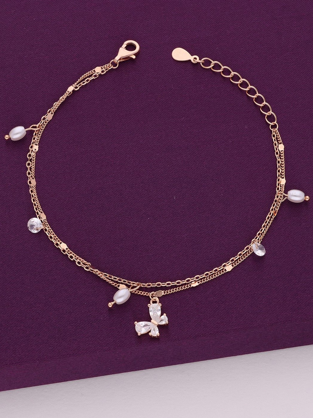 

KAI JEWEL 92.5 Sterling Silver Cubic Zirconia Rose Gold Plated Charm Bracelet