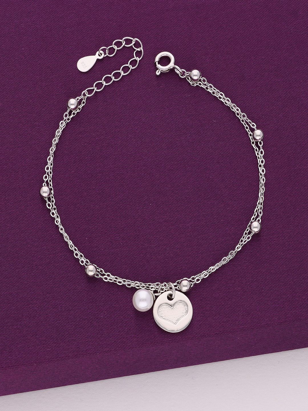 

KAI JEWEL Sterling Silver Rhodium-Plated Cubic Zirconia Studded Charm Bracelet