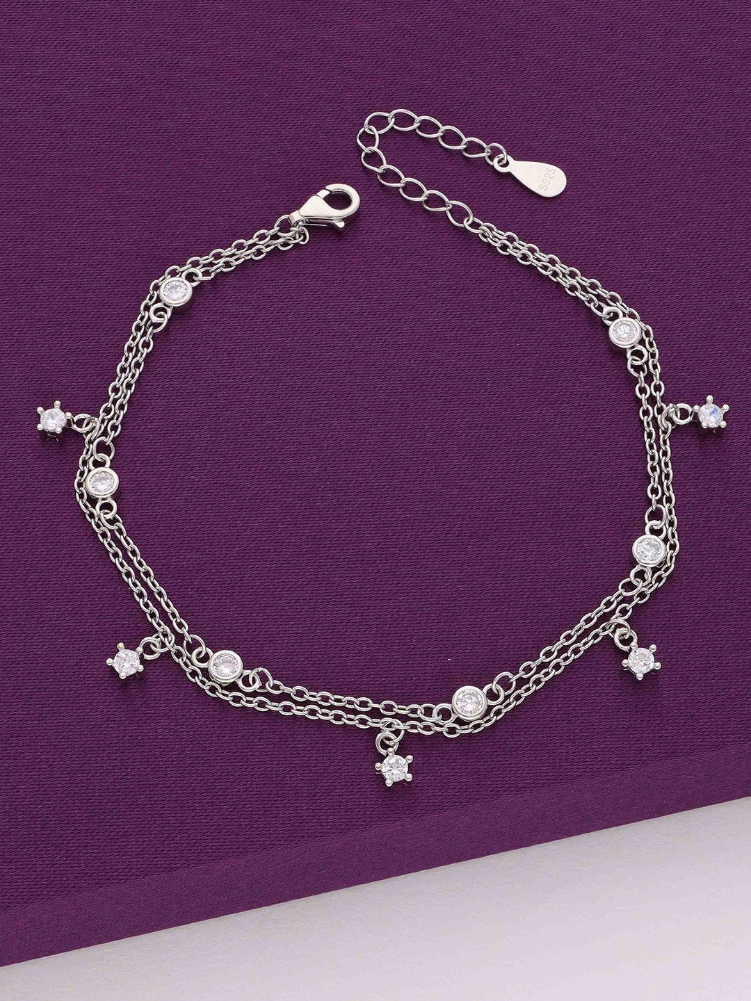 

KAI JEWEL Sterling Silver Rhodium-Plated Cubic Zirconia Studded Charm Bracelet