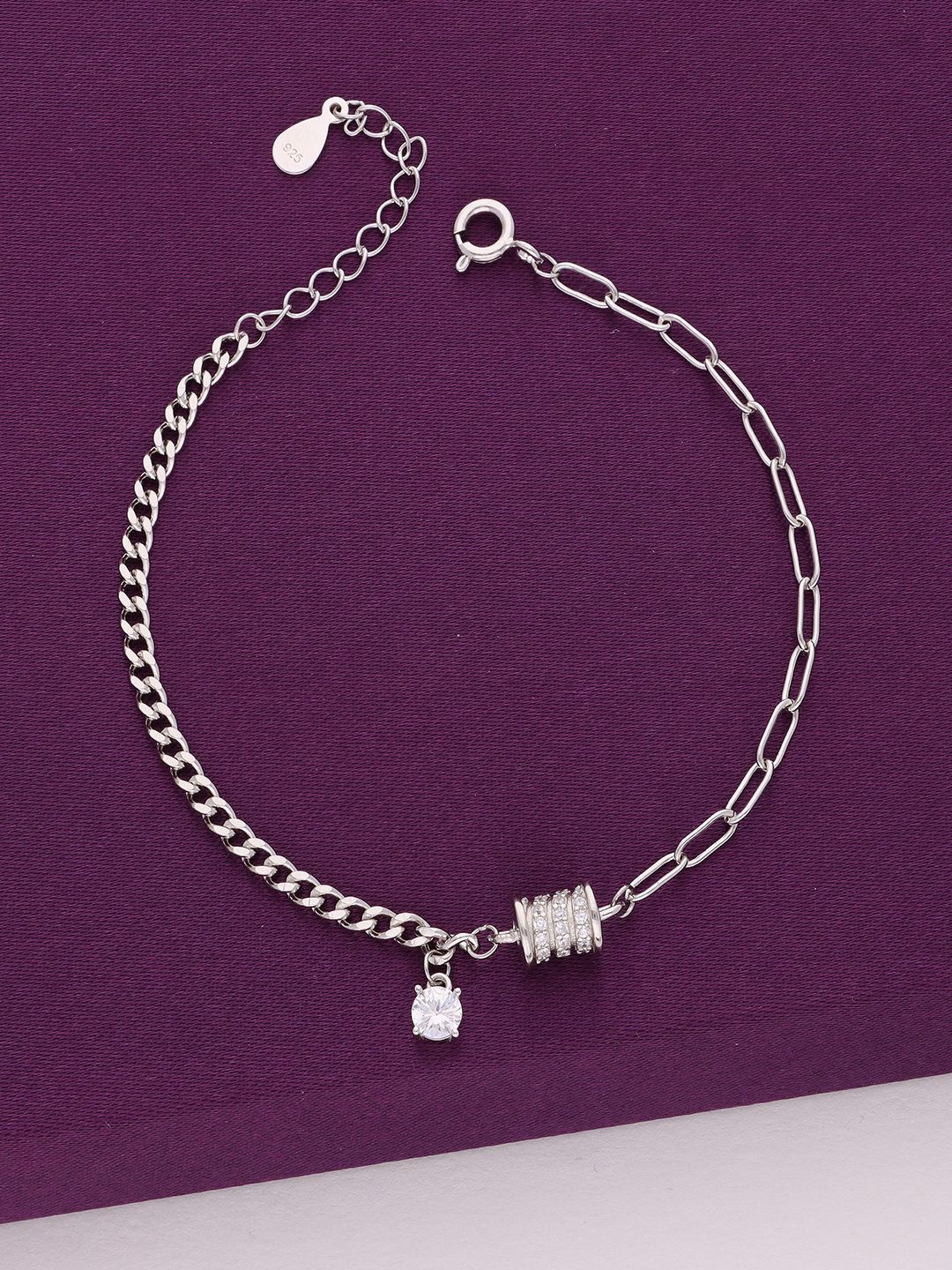 

KAI JEWEL 92.5 Sterling Silver Cubic Zirconia Rhodium Plated Charm Bracelet