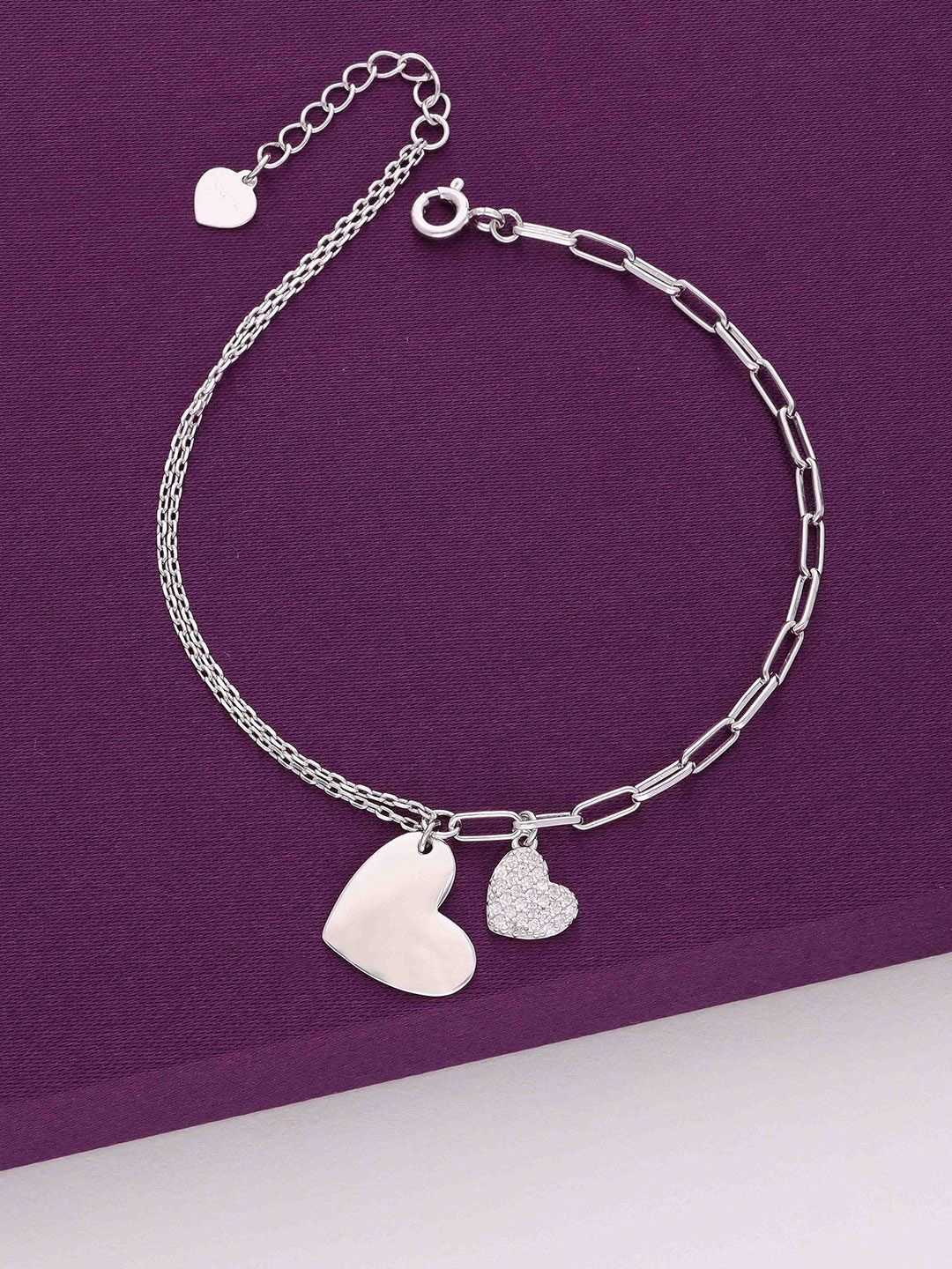 

KAI JEWEL Sterling Silver Rhodium-Plated Cubic Zirconia Studded Charm Bracelet