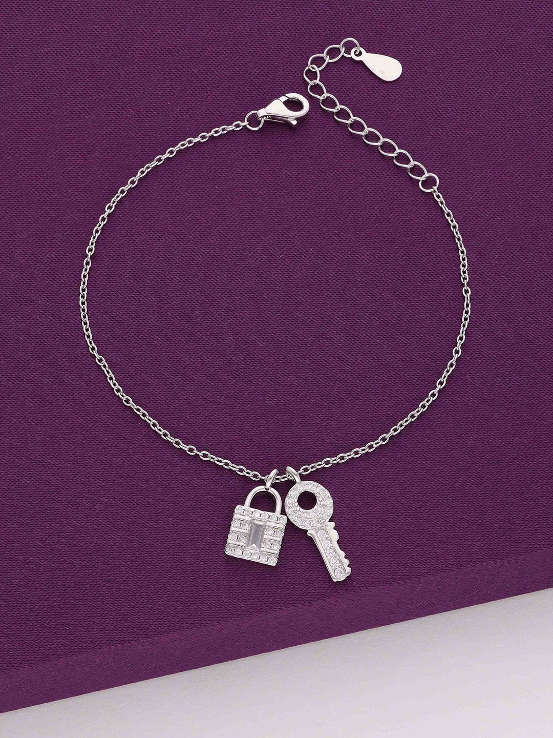 

KAI JEWEL Sterling Silver Rhodium-Plated Cubic Zirconia Studded Charm Bracelet
