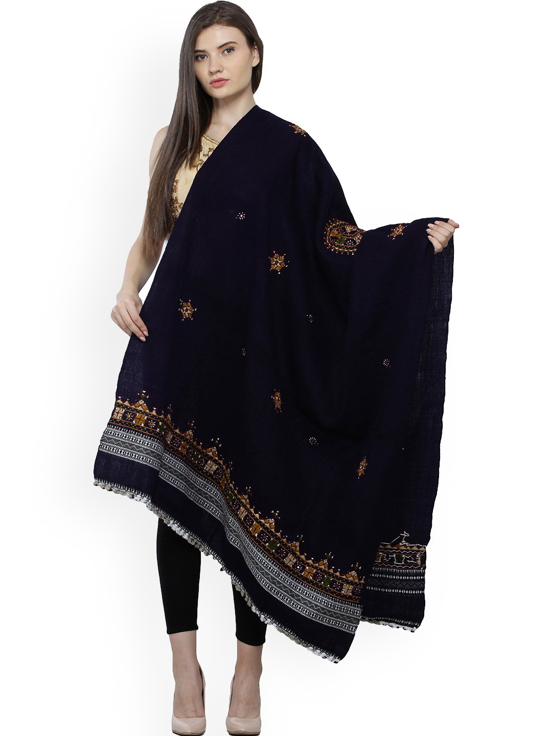 

Exotic India Astral Aura Shawl with Central Embroidered Chakra and Mirrors, Black