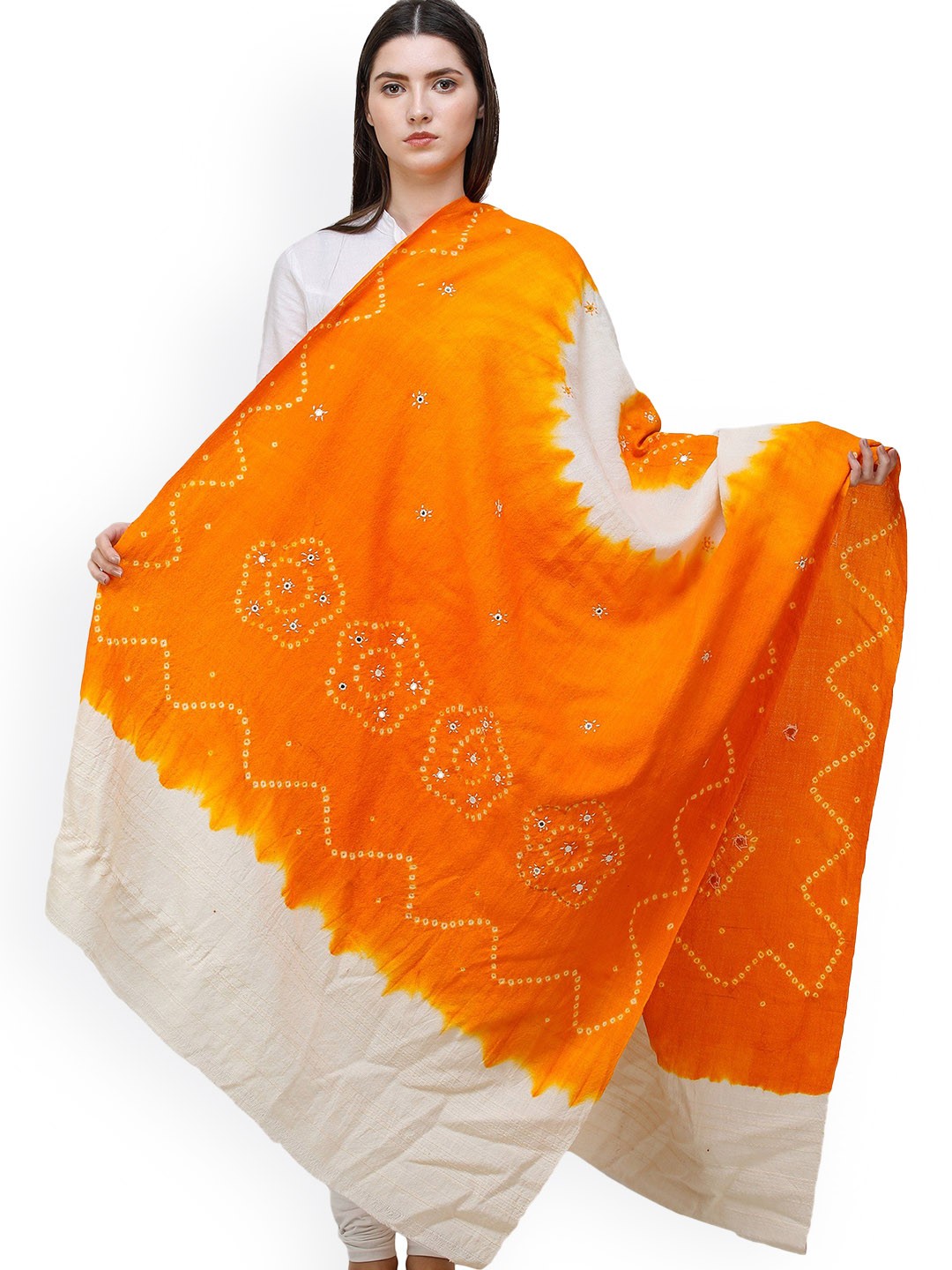

Exotic India Women Bandhani Embroidered Shawl, Orange