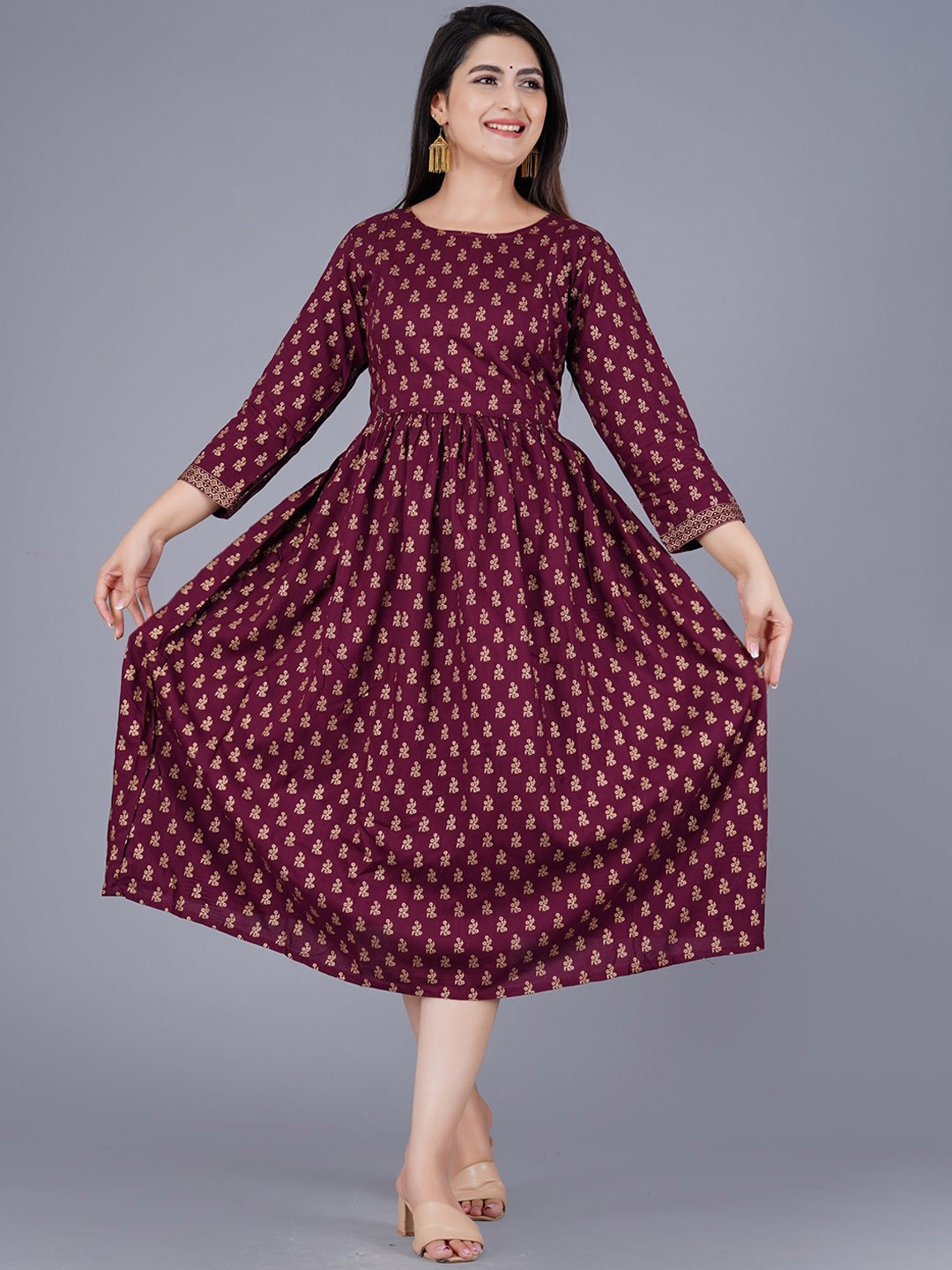 

ao services Floral Printed Pleated A-Line Maternity Kurta, Burgundy