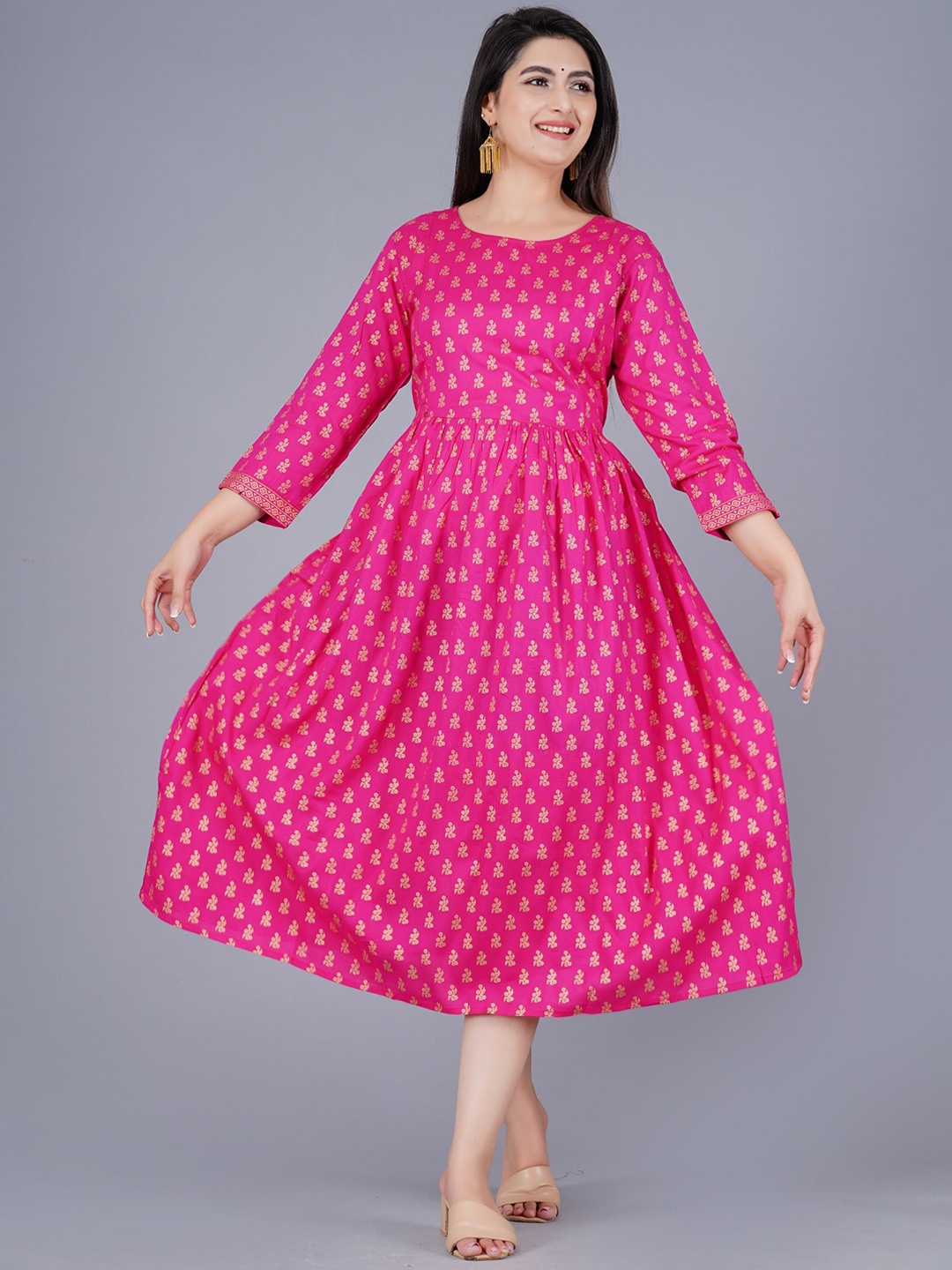 

ao services Floral Printed Pleated A-Line Maternity Kurta, Pink