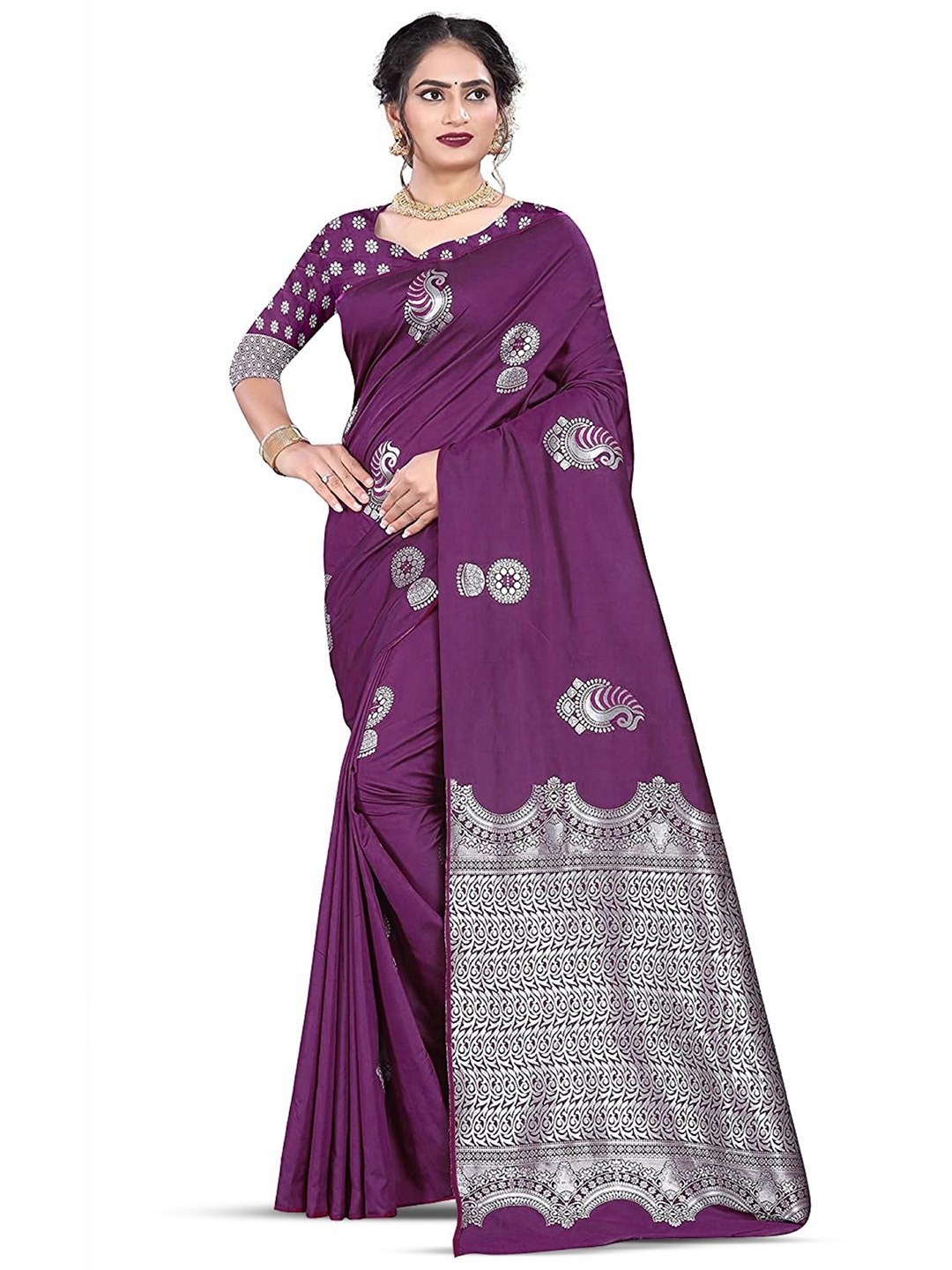 

Trendmalls Ethnic Motifs Zari KanjivaramSaree, Purple