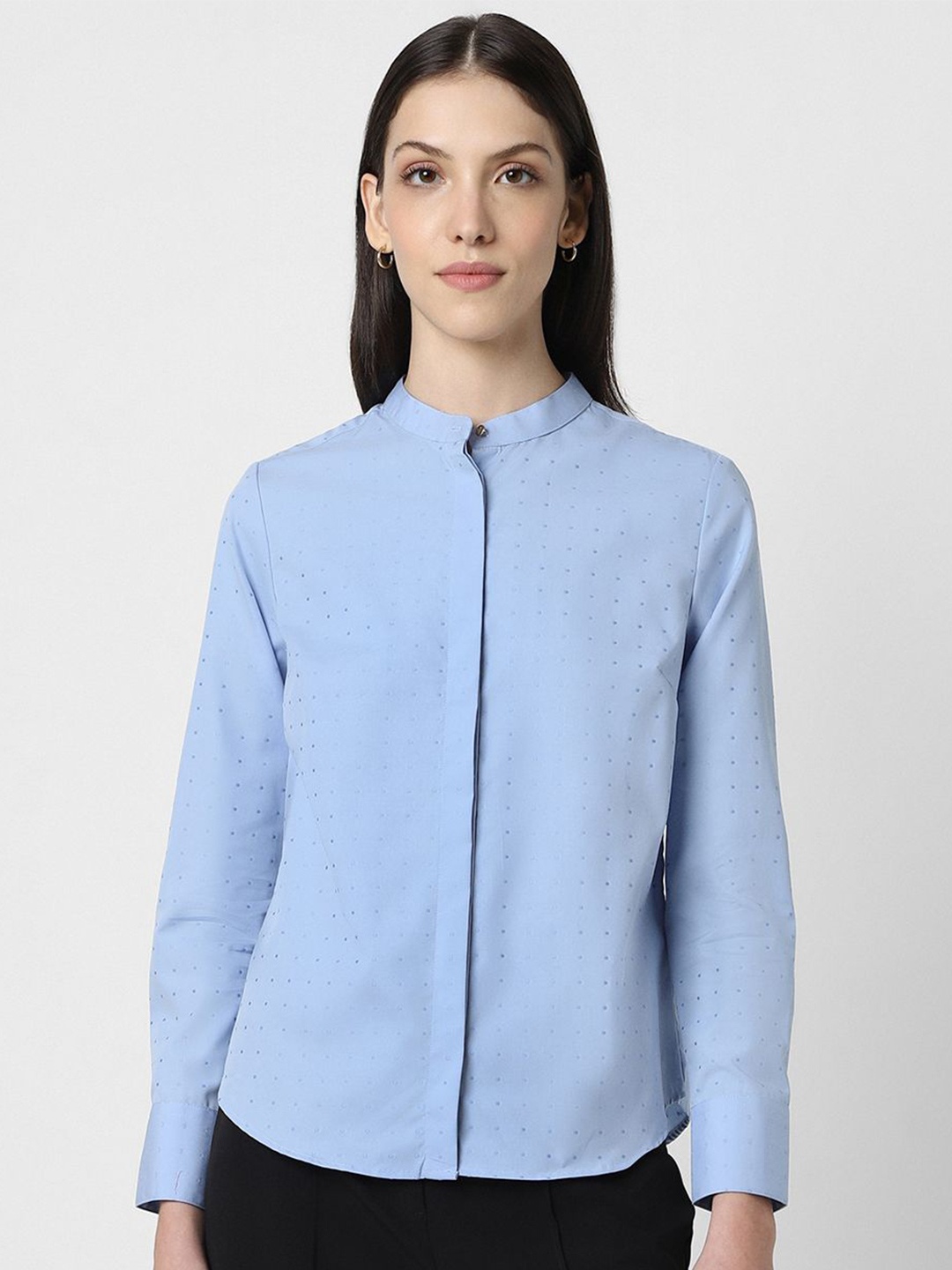 

Van Heusen Woman Mandarin Collar Cotton Formal Shirt, Blue