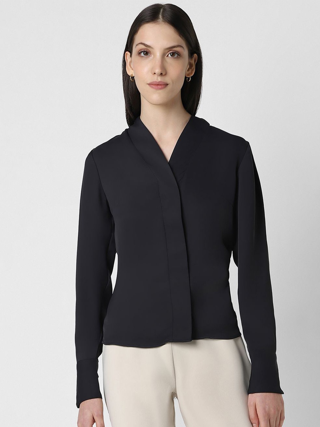 

Van Heusen Woman Mandarin Collar Formal Shirt, Black