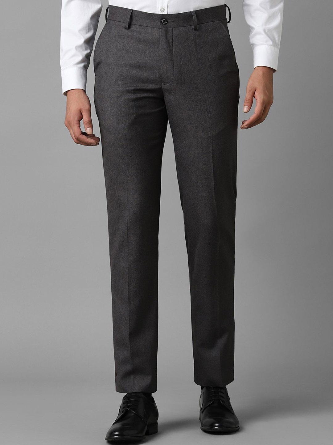 

Louis Philippe Men Textured Slim Fit Mid Rise Formal Trousers, Grey