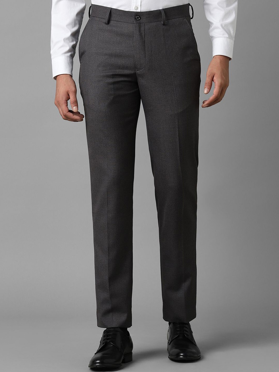 

Louis Philippe Men Textured Slim Fit Mid Rise Formal Trousers, Grey