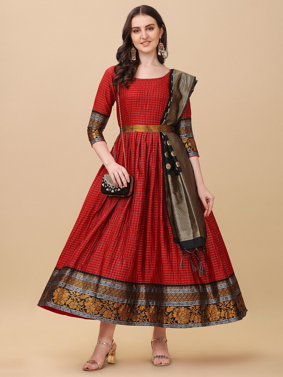 

Vidraa Western Store Jacquard Fit & Flare Dress, Maroon