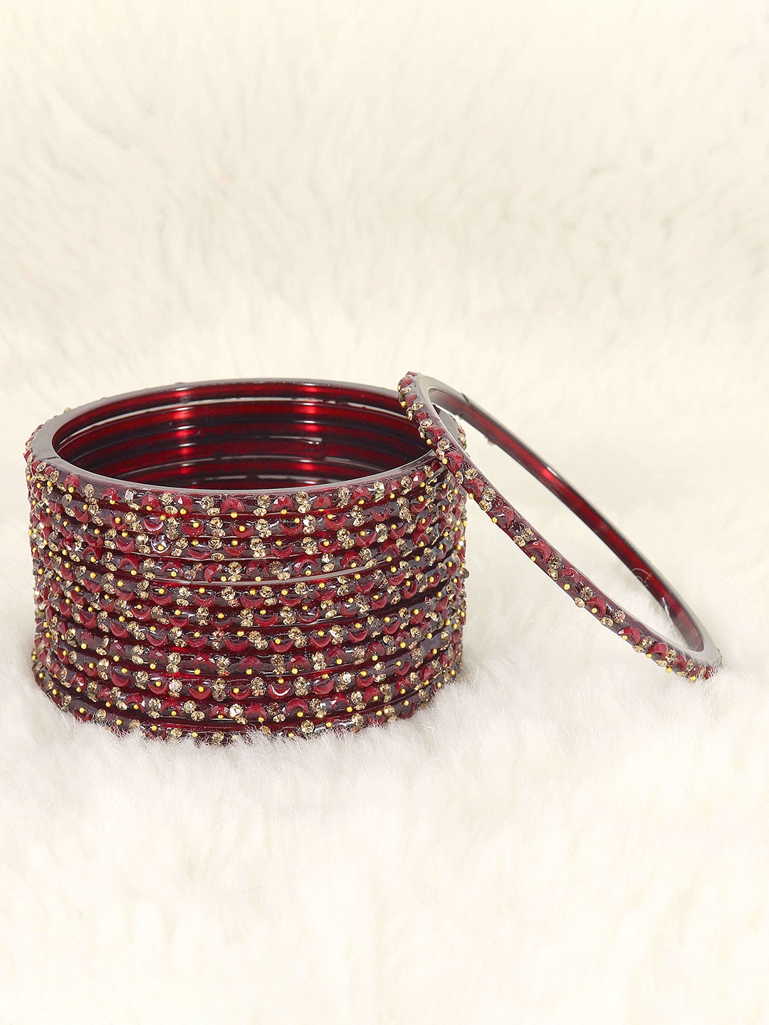 

LAVAZZA Set Of 12 Crystal Studded Bangles, Maroon