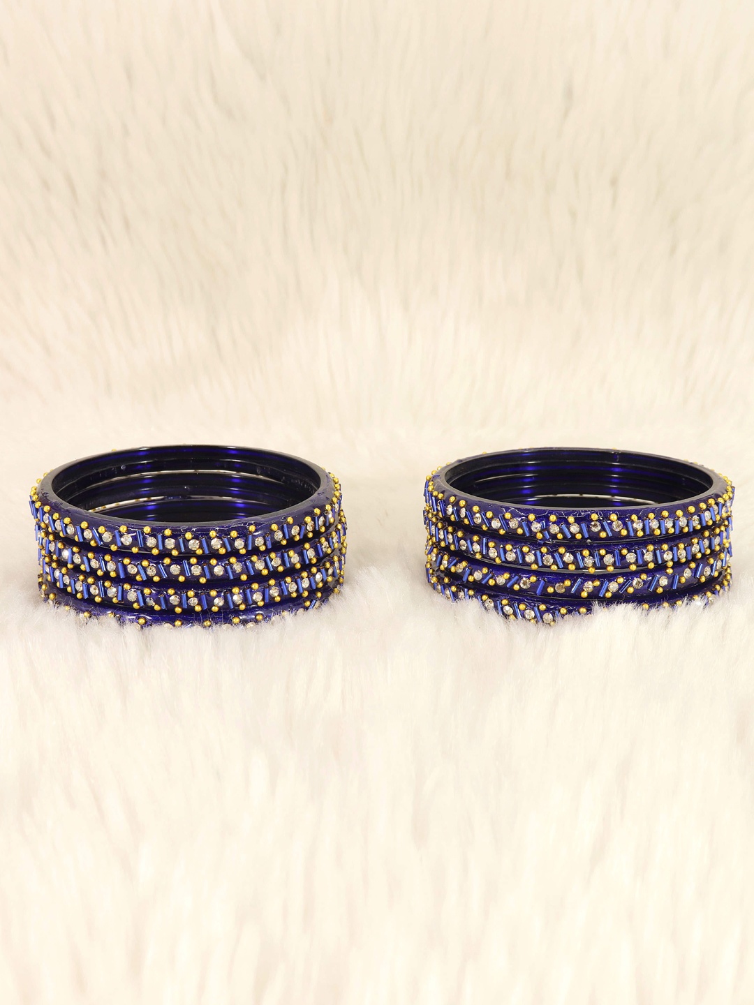 

LAVAZZA Set Of 8 Crystals Cubic Zirconia Studded & Beaded Bangles, Blue