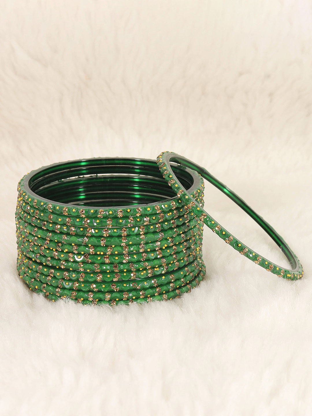 

LAVAZZA Set Of 12 Crystals Cubic Zirconia Studded & Beaded Bangles, Green