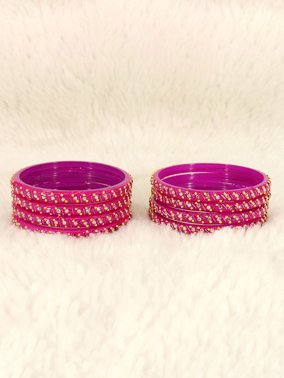 

LAVAZZA Set Of 8 Gold Plated Crystals Cubic Zirconia Studded & Beaded Bangles