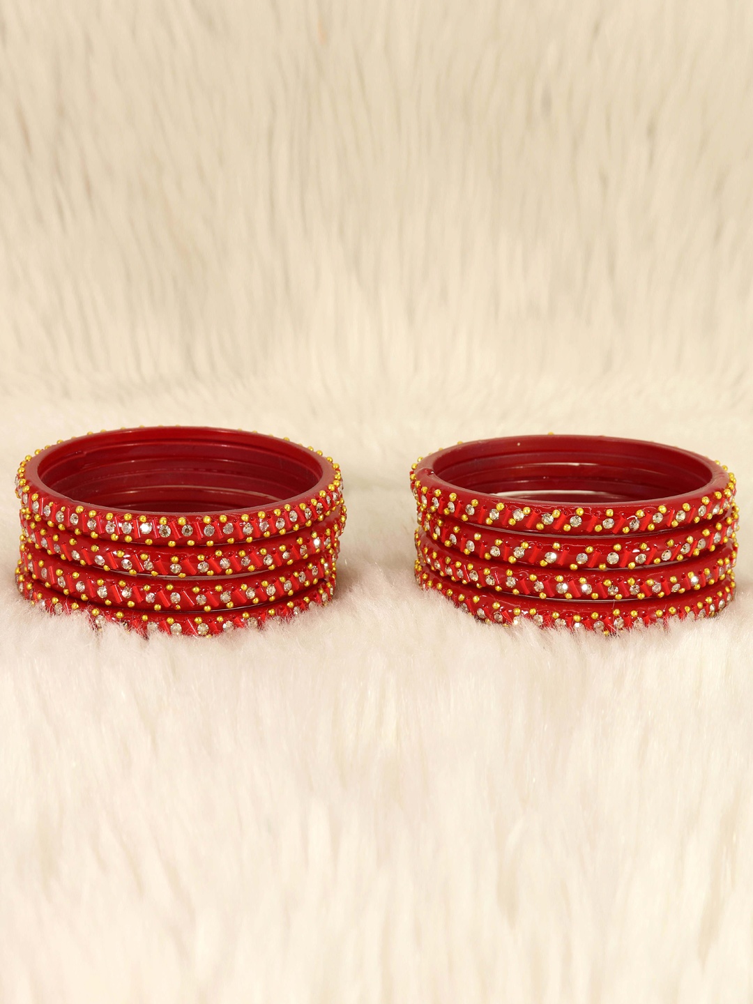 

LAVAZZA Set Of 8 Crystals Cubic Zirconia Studded & Beaded Bangles, Red