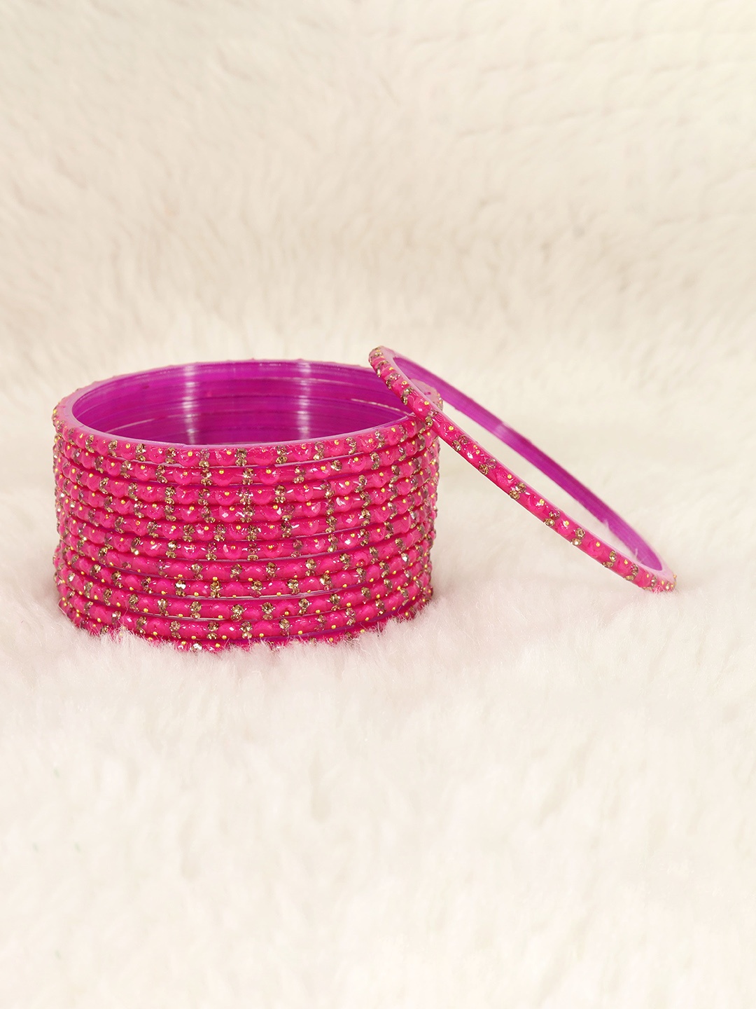 

LAVAZZA Set of 12 Crystals Cubic Zirconia Studded & Beaded Bangles, Magenta