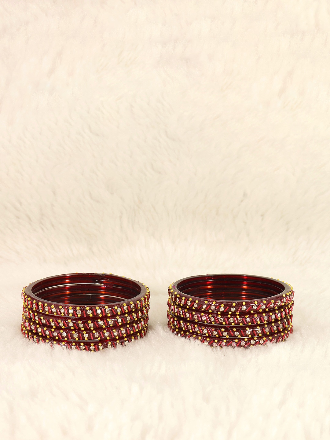 

LAVAZZA Set Of 8 Crystals Cubic Zirconia Studded & Beaded Bangles, Maroon