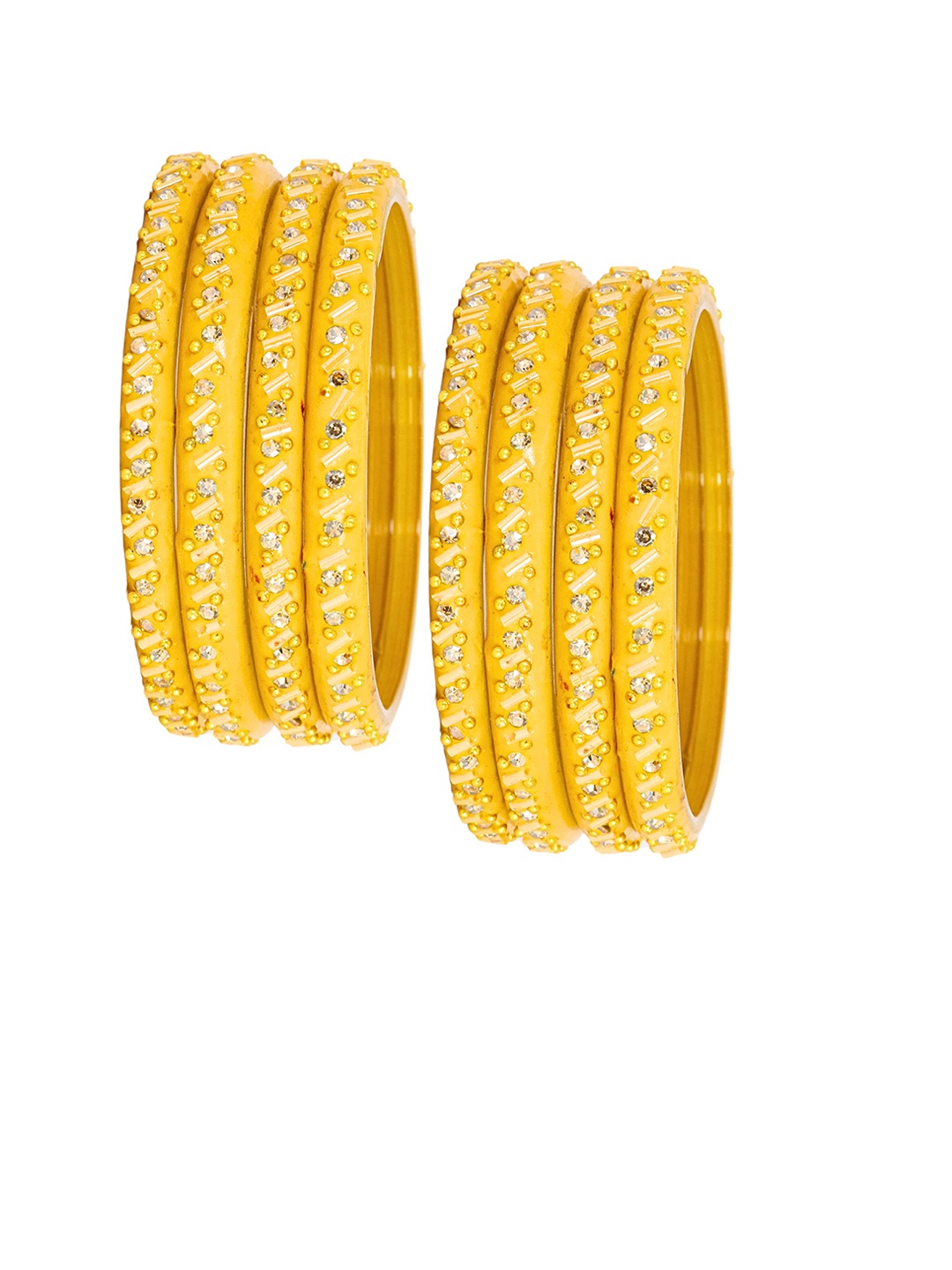 

LAVAZZA Set Of 8 Crystals Cubic Zirconia Studded & Beaded Bangles, Yellow