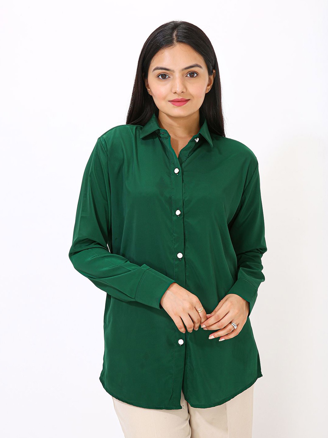 

MatterBlue Spread Collar Classic Semi Sheer Casual Shirt, Green