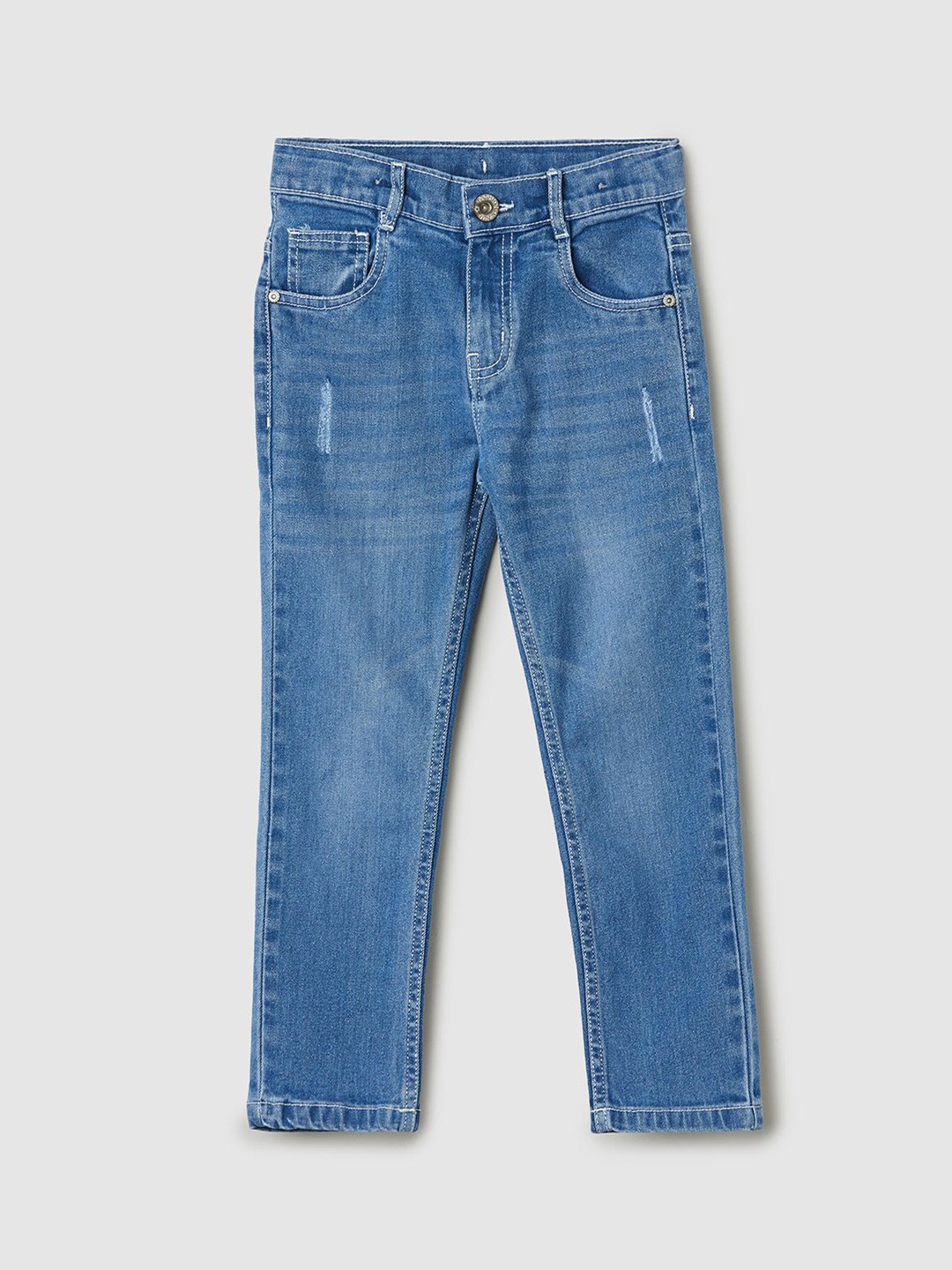 

max Boys Mid-Rise Mildly Distressed Pure Cotton Jeans, Blue