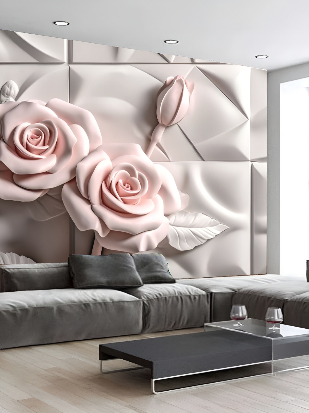 

Aura White & Light-pink Self Adhesive Abdtract-Printed Wall Sticker