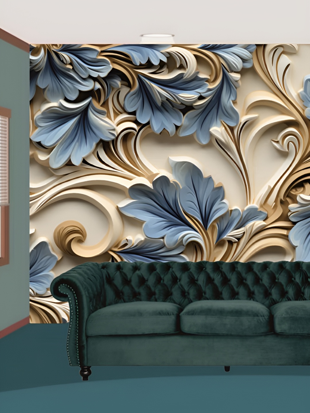 

Aura Blue & Beige Floral Printed Self-Adhesive 3D Wallpaper
