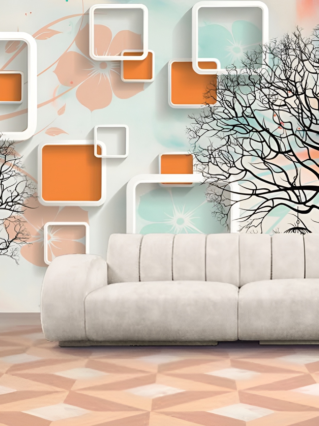

Aura Sea Green & White 3D Printed Self-Adhesive Wall Sticker