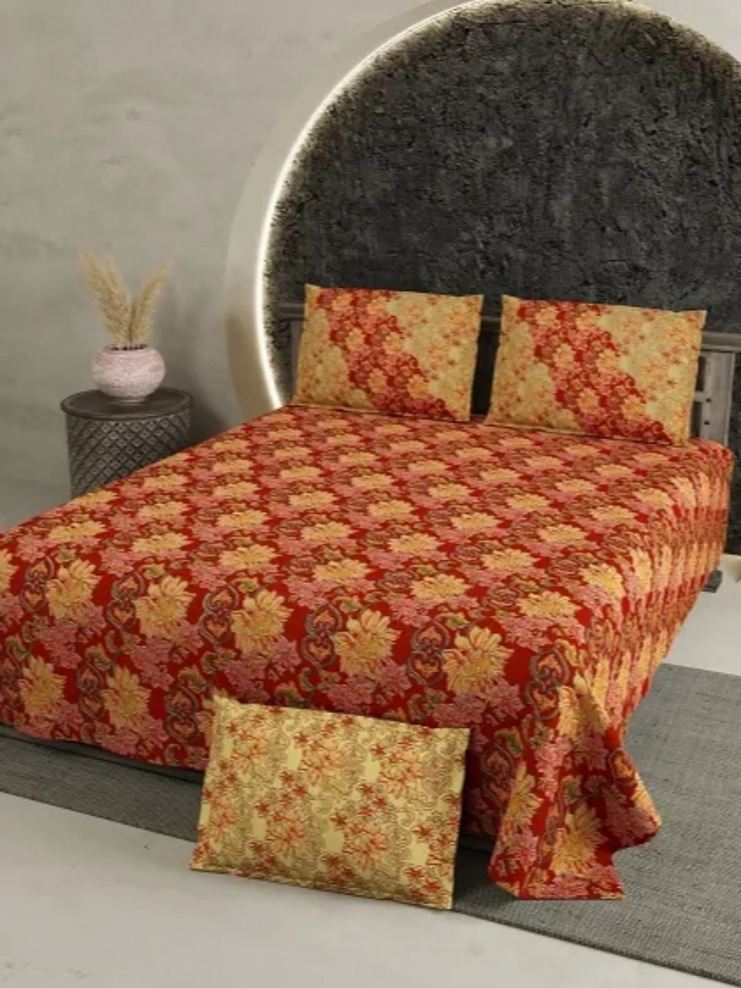 

LIVING ROOTS Super King Size Jaipur Block Print Cotton Double Bedsheet & 2 Pillow Covers, Red