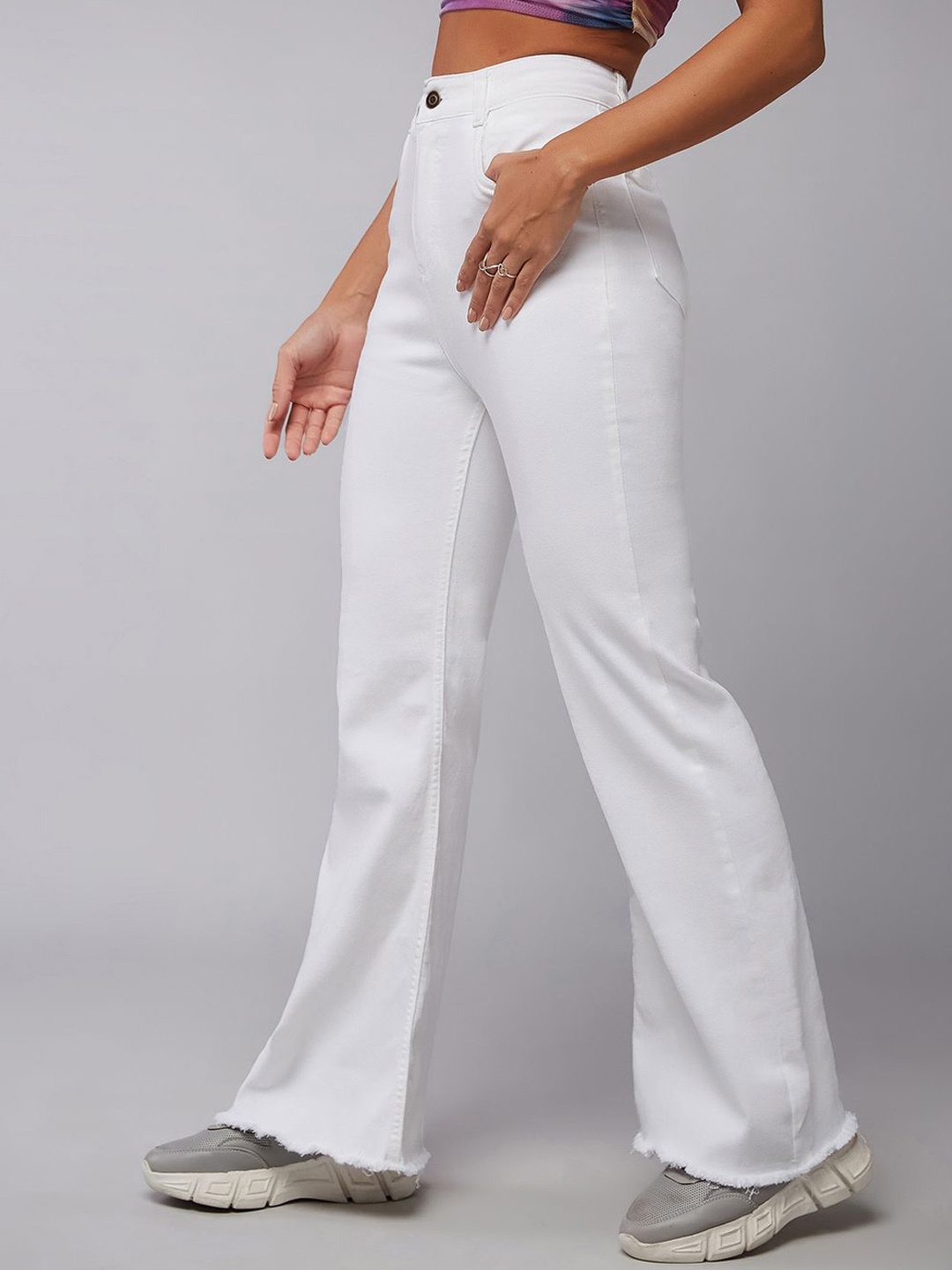 

DOLCE CRUDO Breeze Bliss Women White Bootcut High-Rise Clean Look Stretchable Jeans