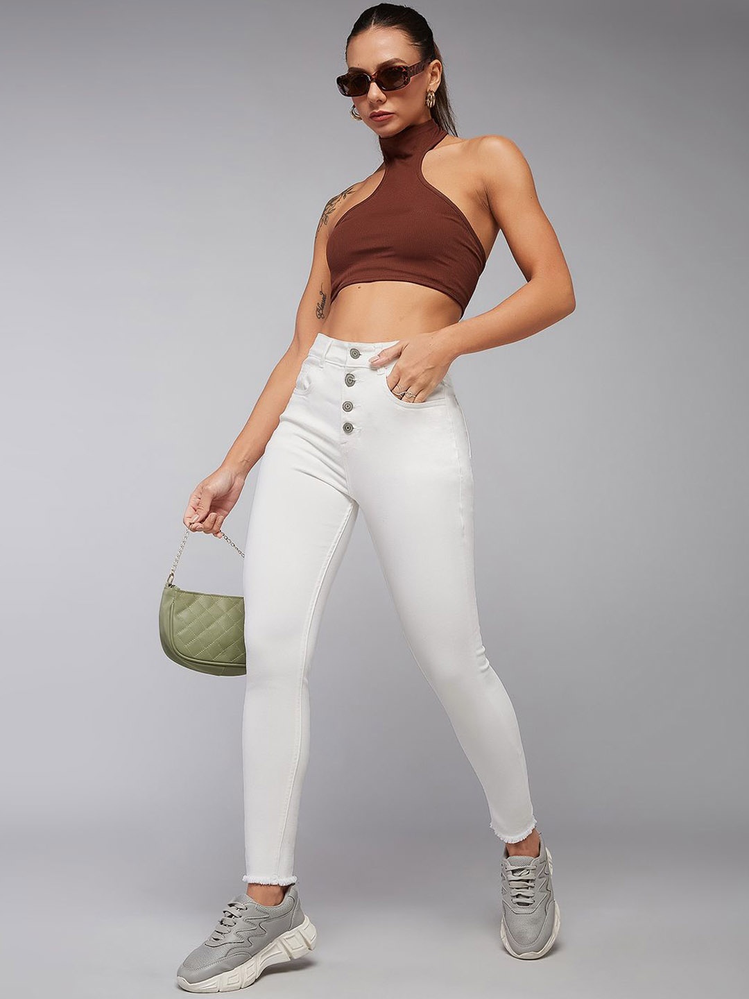 

DOLCE CRUDO Women White Skinny Fit High Rise Clean Look Stretchable Jeans