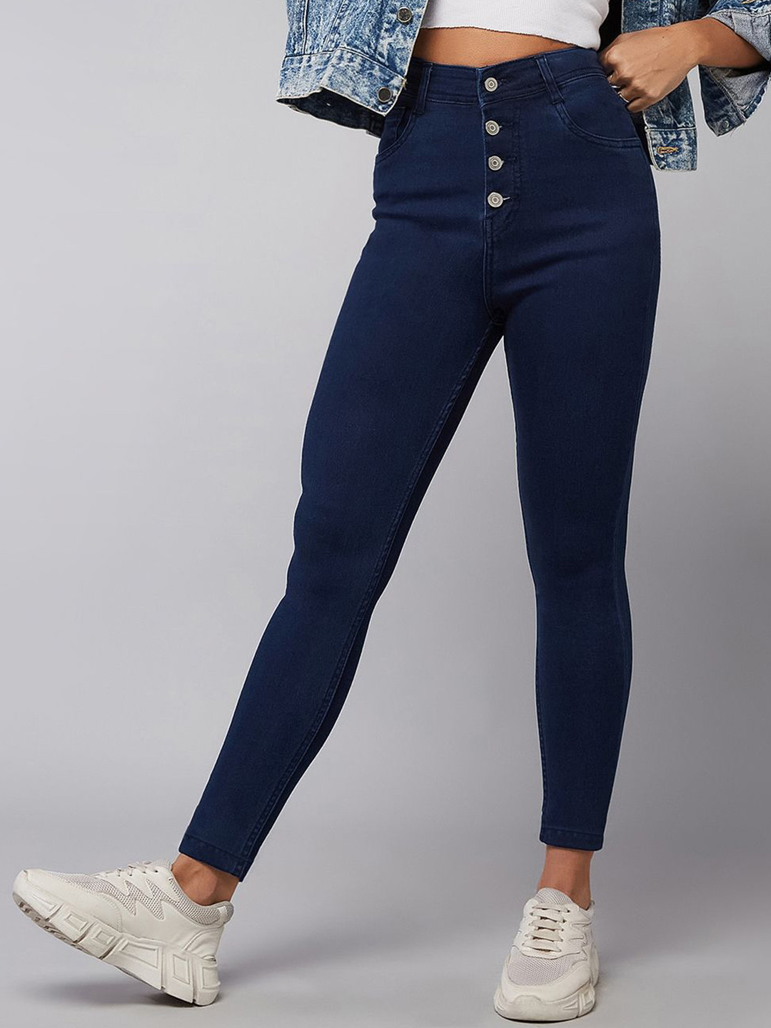 

DOLCE CRUDO Everyday Glimmer Women Navy Blue Skinny Fit High-Rise Stretchable Jeans