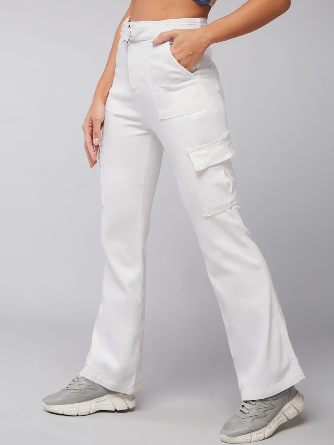 

DOLCE CRUDO Women Wide Leg High Rise Clean Look Regular Stretchable Denim Jeans, White