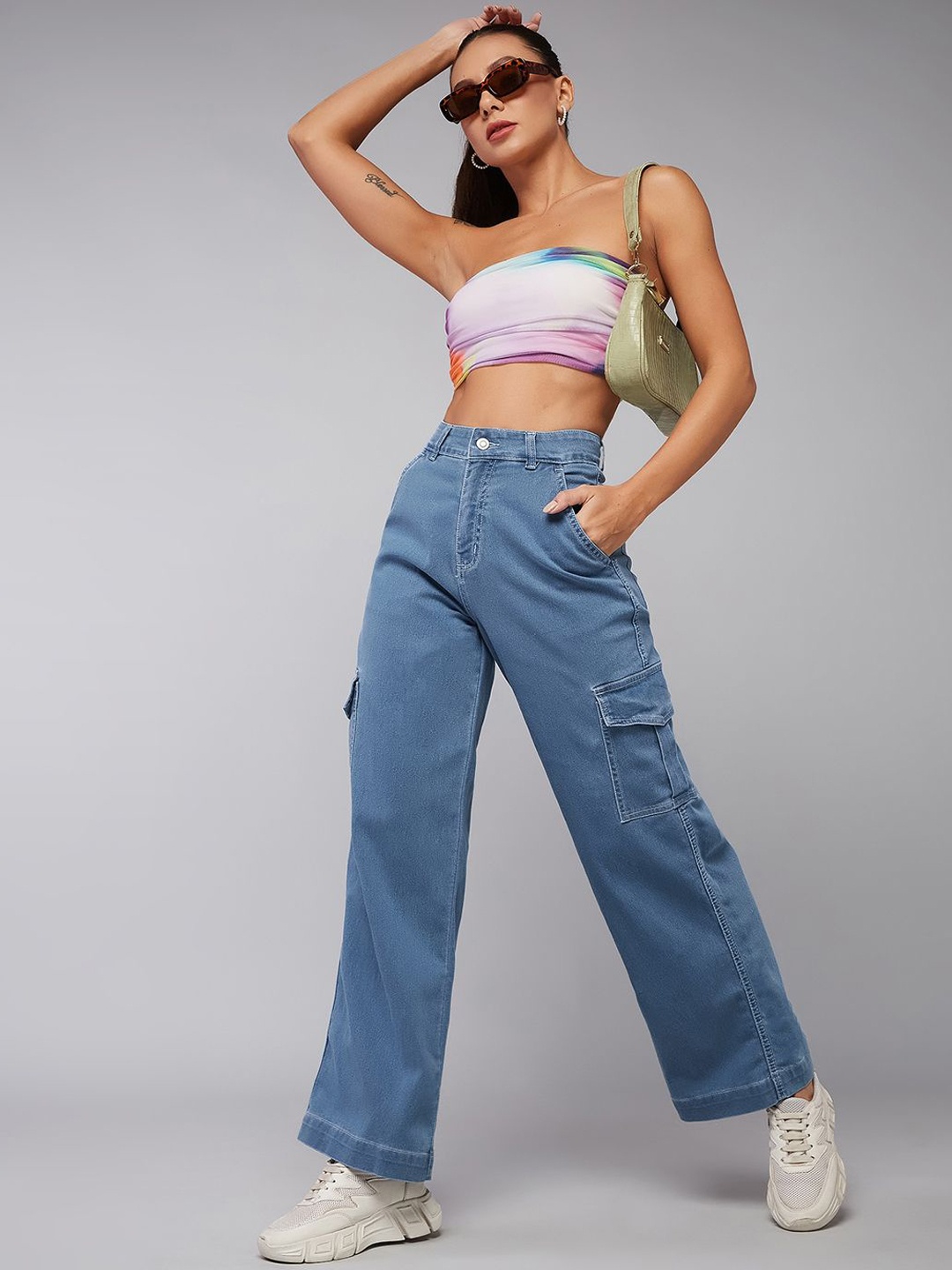 

DOLCE CRUDO Springtime Joy Women Blue Clean Look Wide Leg High-Rise Denim Jeans