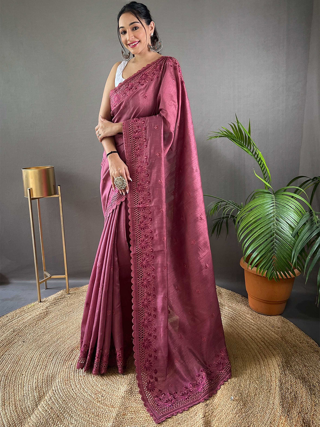 

Mitera Embellished Embroidered Saree, Pink