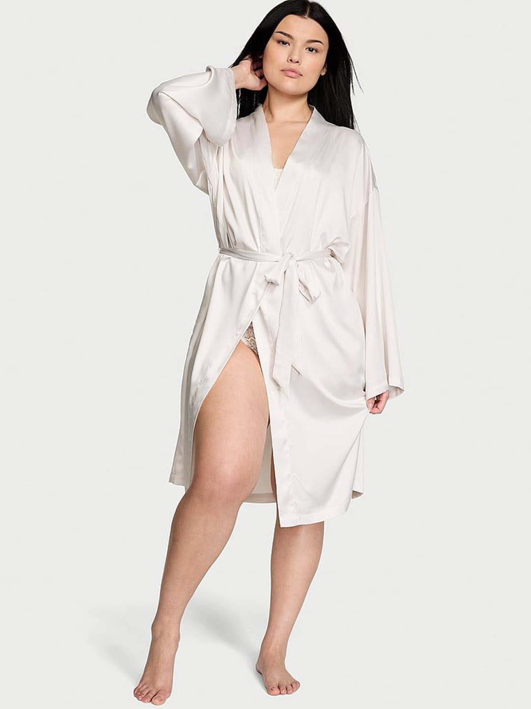 

Victoria's Secret V-Neck Relaxed Fit Satin Midi Robe, White