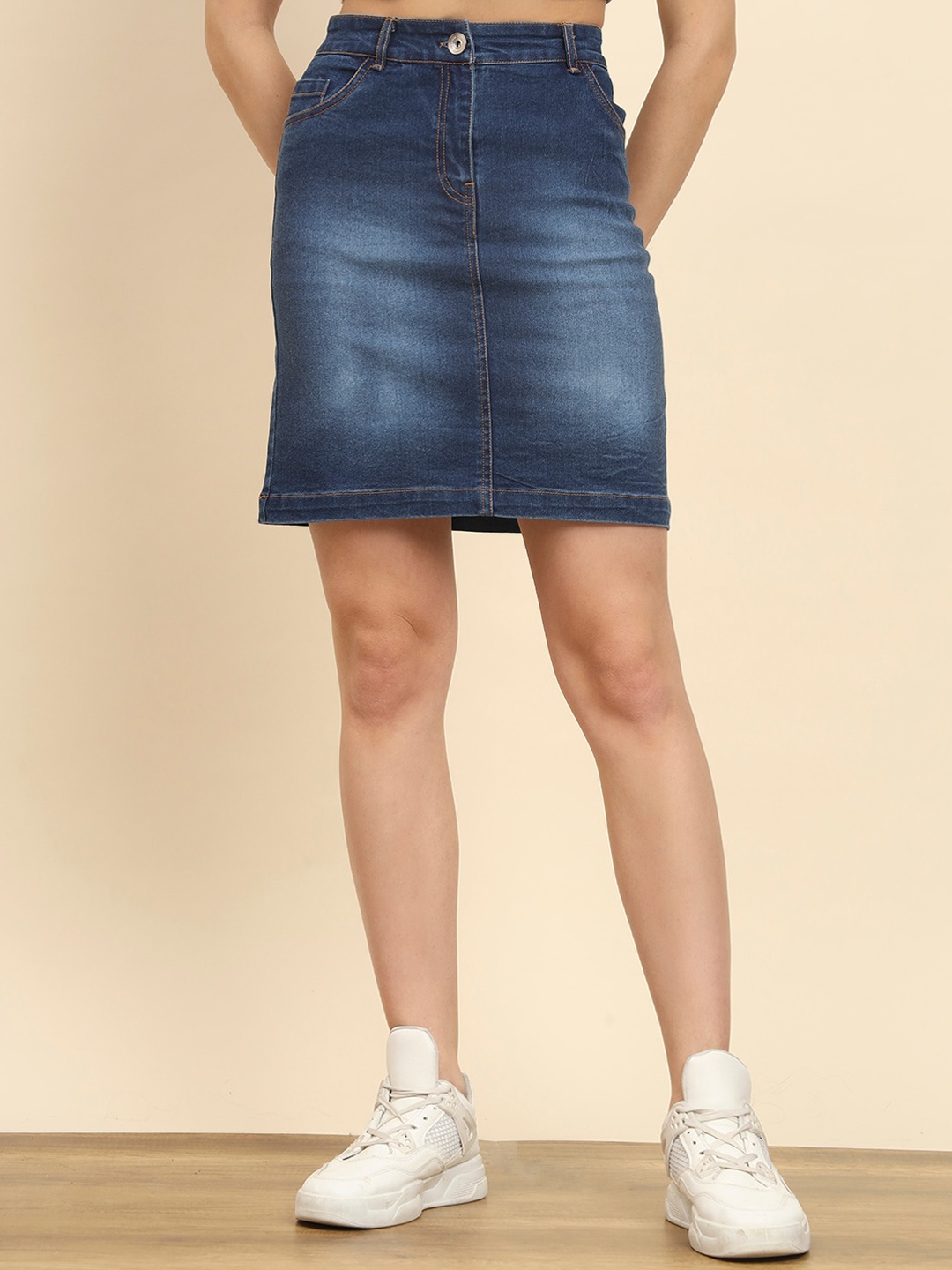 

Trend Arrest Cotton A-Line Above Knee Skirt, Blue
