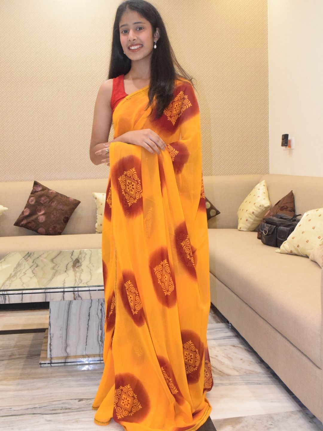 

PRETTY PALLU Ethnic Motifs Block Print Saree, Yellow