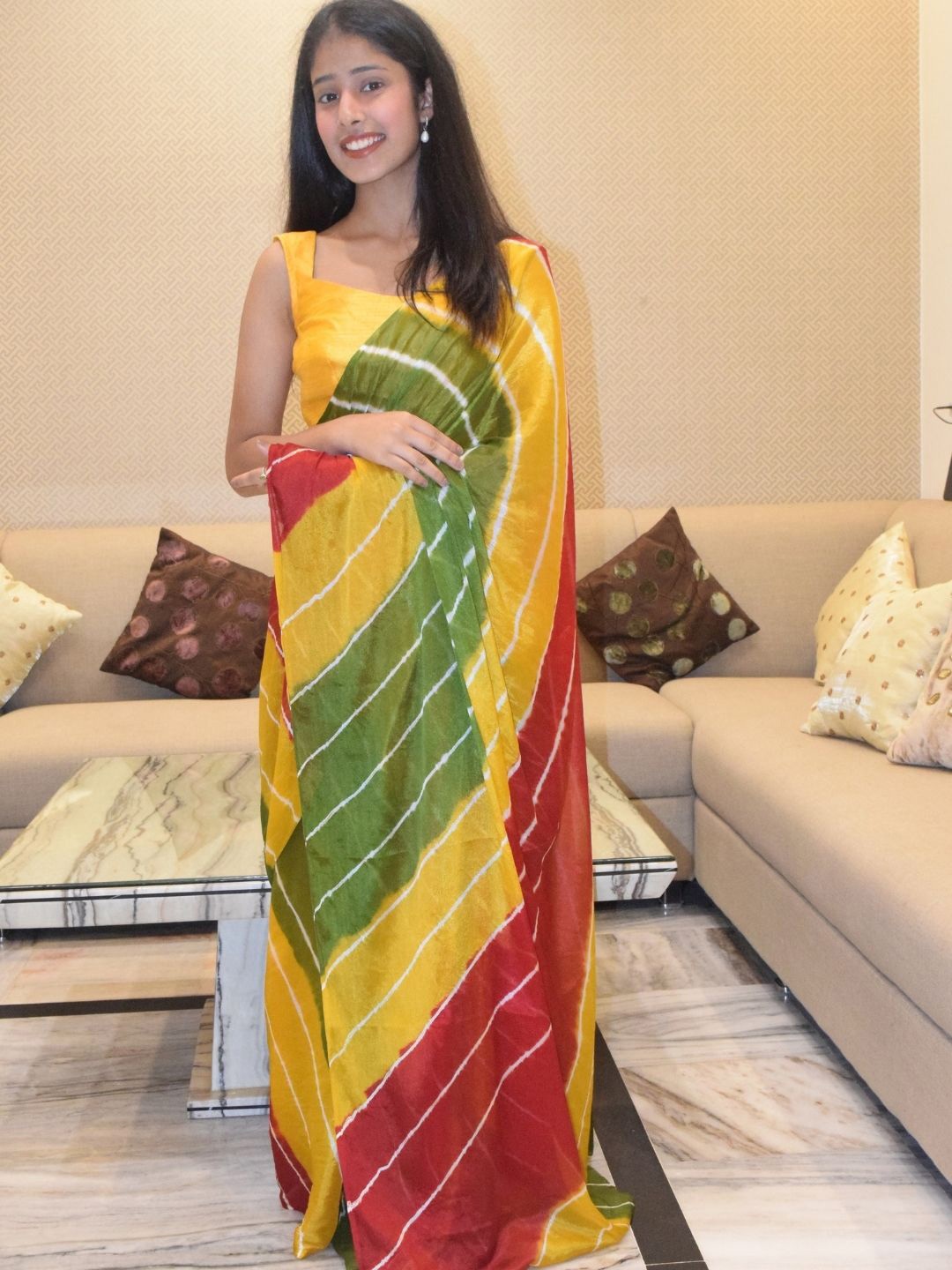

PRETTY PALLU Leheriya Saree, Yellow