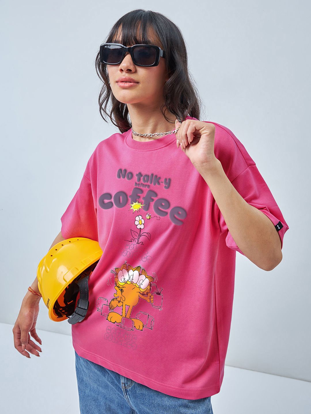 

Bewakoof Heavy Duty 1.0 Women Pink Coffee Lover Graphic Printed Oversized T-shirt