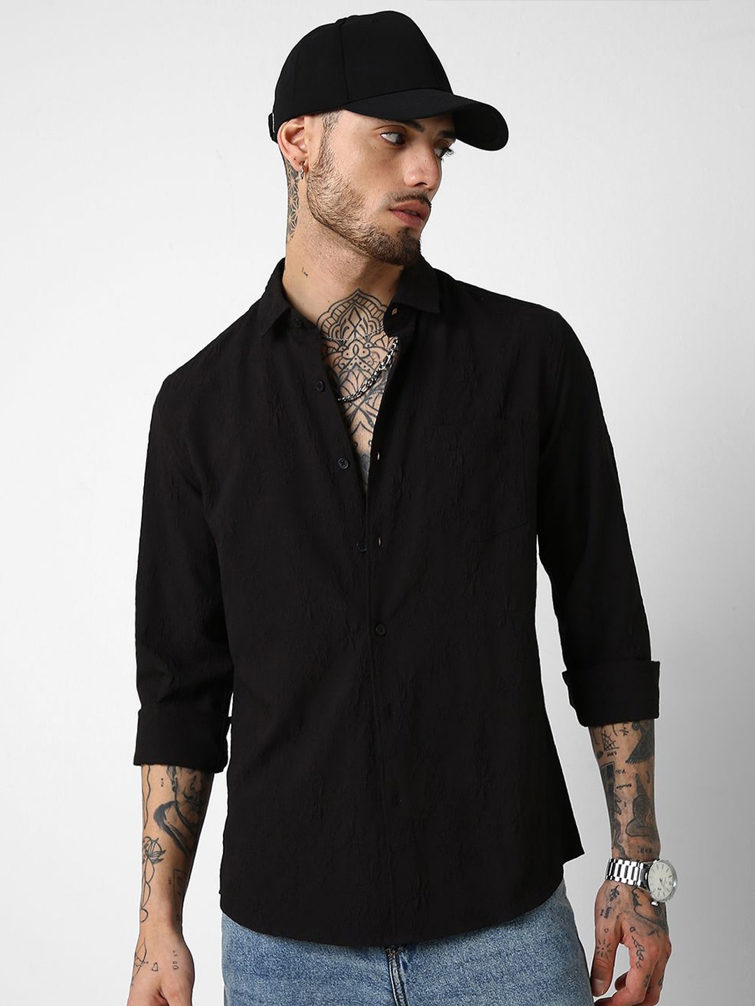 

VASTRADO Classic Spread Collar Slim Fit Casual Shirt, Black