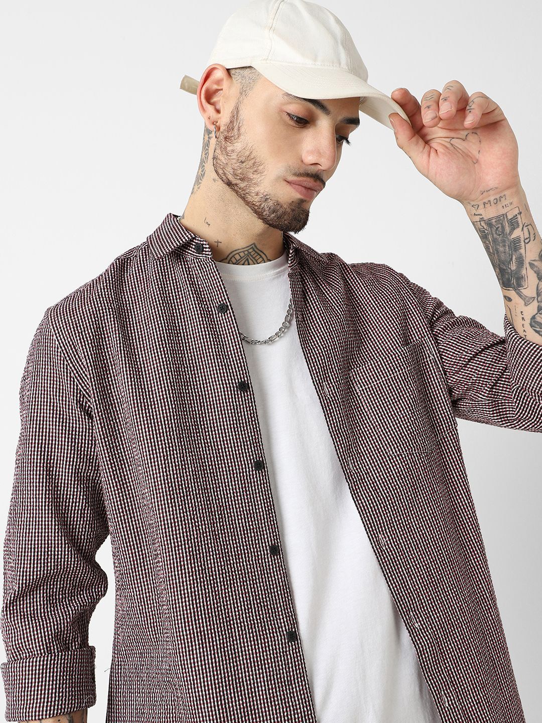 

VASTRADO Classic Spread Collar Slim Fit Checked Cotton Casual Shirt, Black