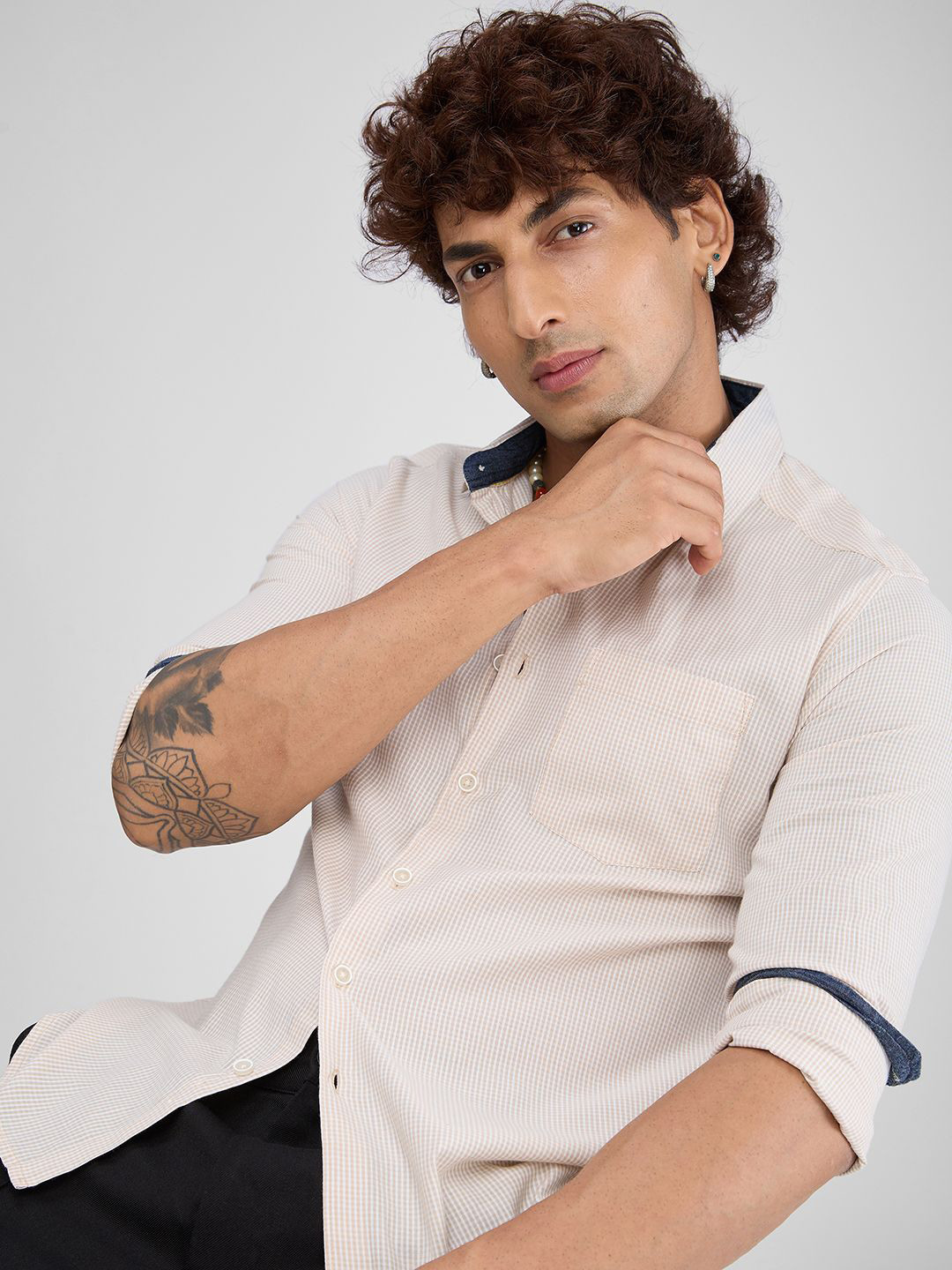 

VASTRADO Classic Spread Collar Slim Fit Cotton Casual Shirt, Beige