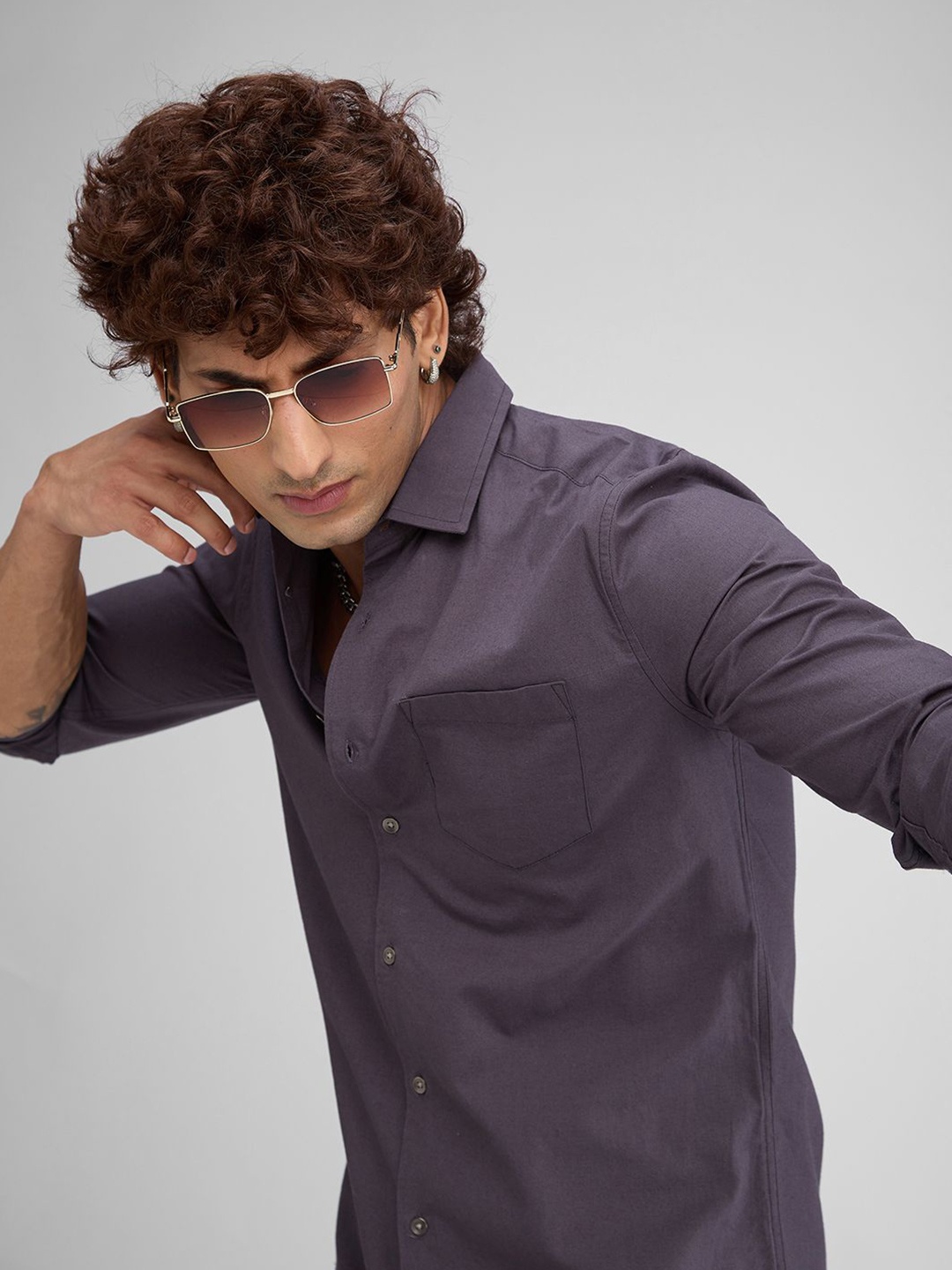 

VASTRADO Classic Spread Collar Slim Fit Cotton Casual Shirt, Grey