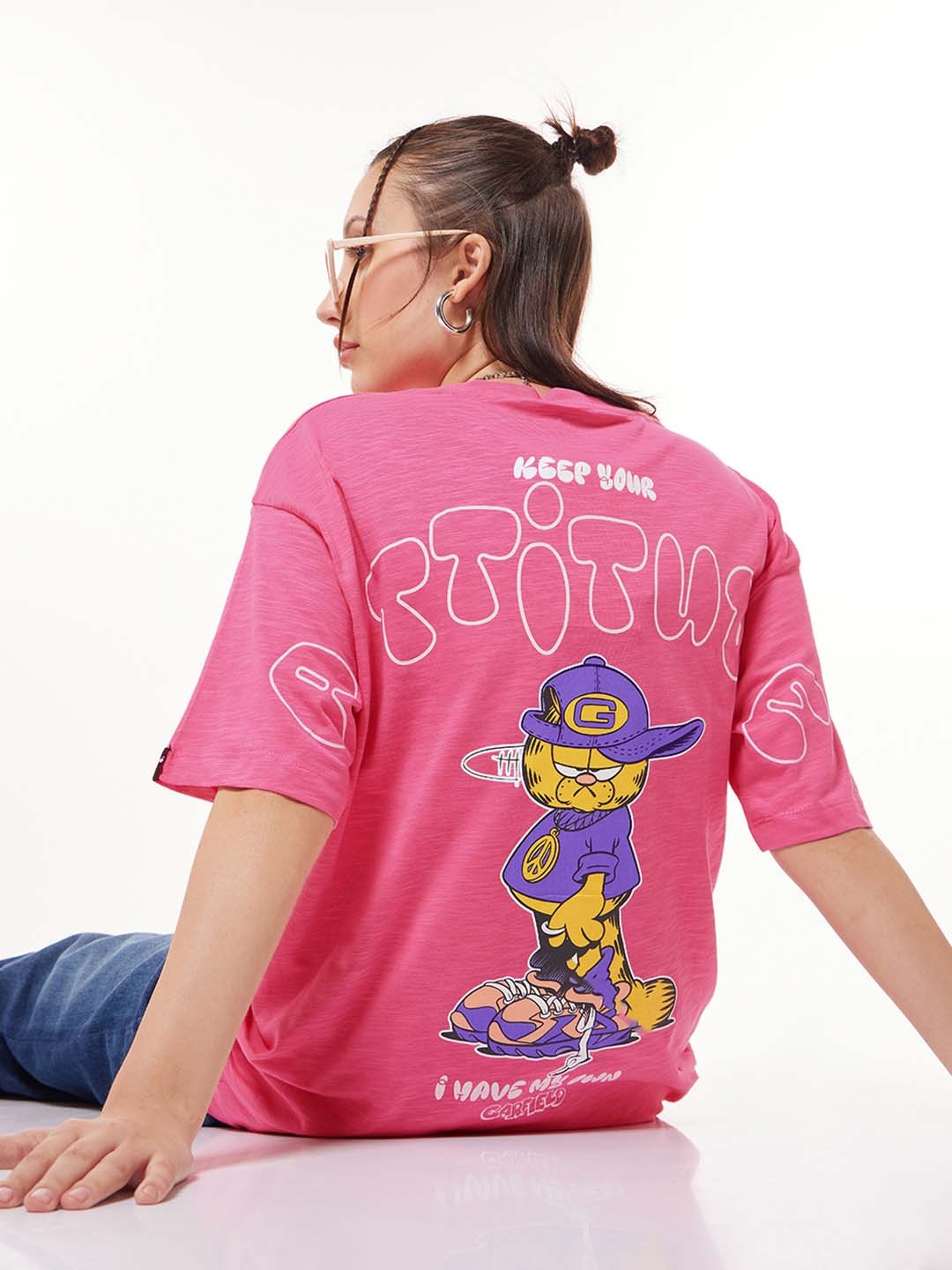 

Bewakoof Air 1.0 Women Pink Keep Your Attitude Graphic Printed Oversized T-shirt