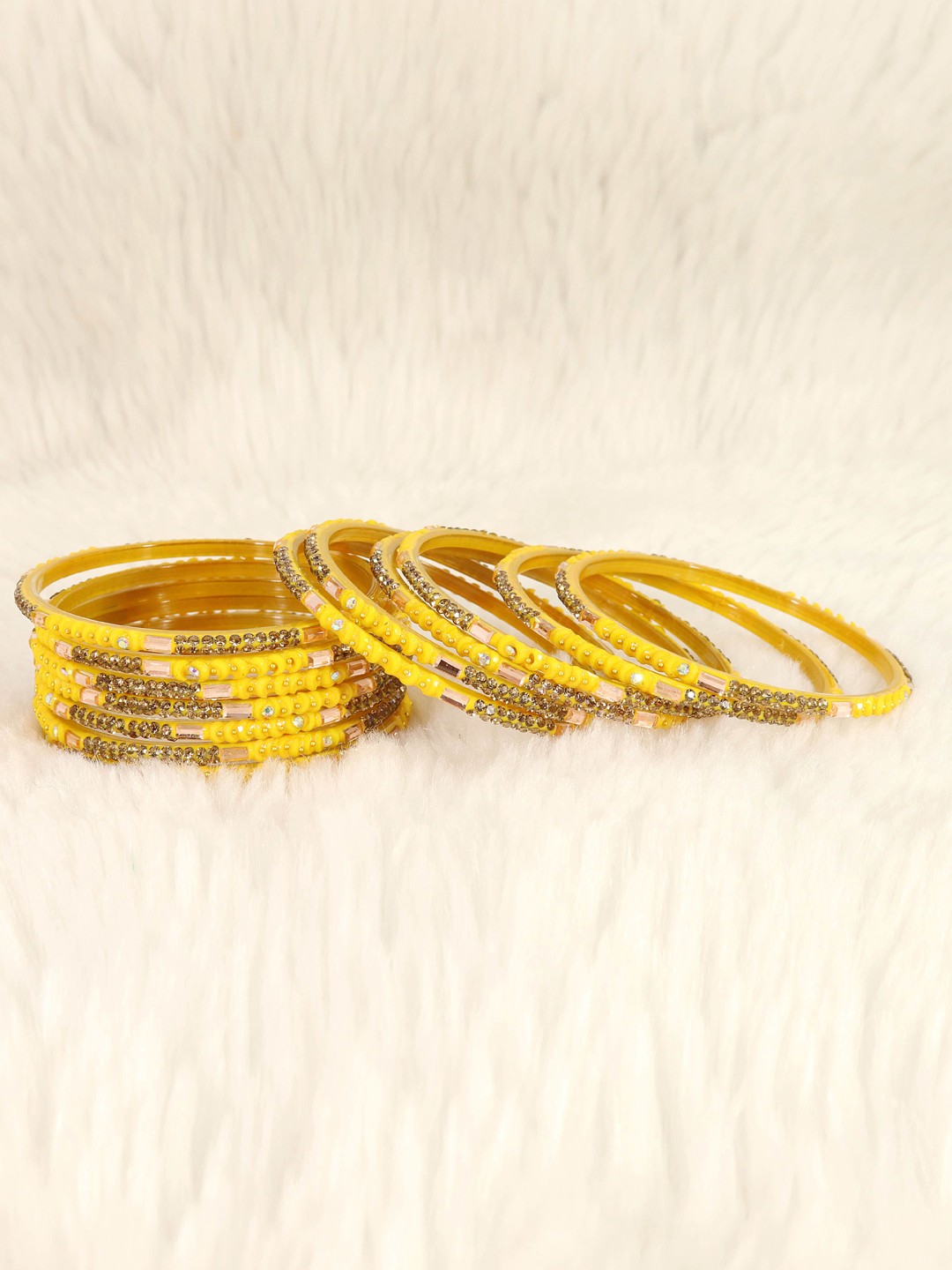 

LAVAZZA Set Of 12 Gold Plated Crystals Studded & Beaded Bangles