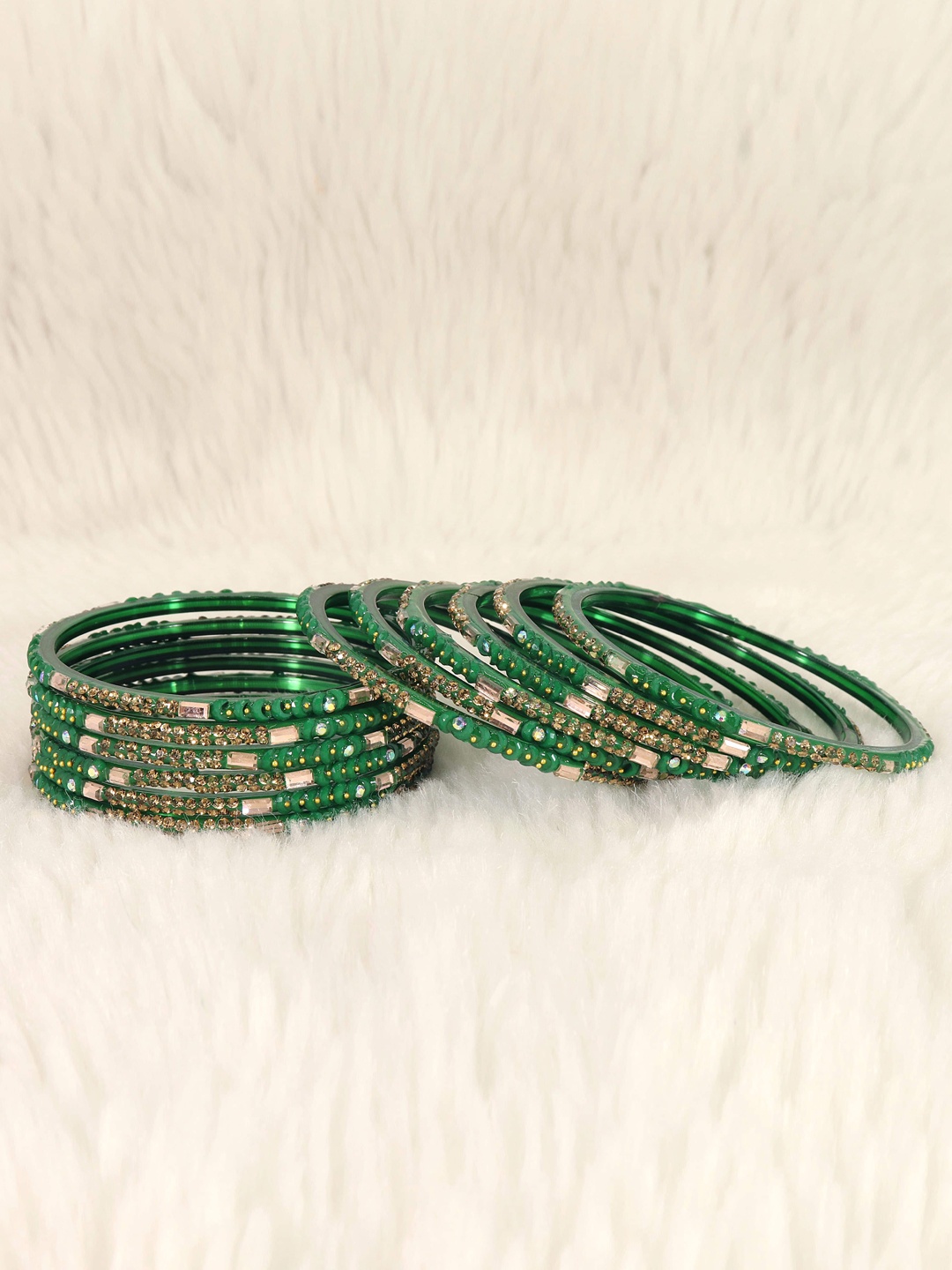 

LAVAZZA Set Of 12 Crystal Studded Bangles, Green